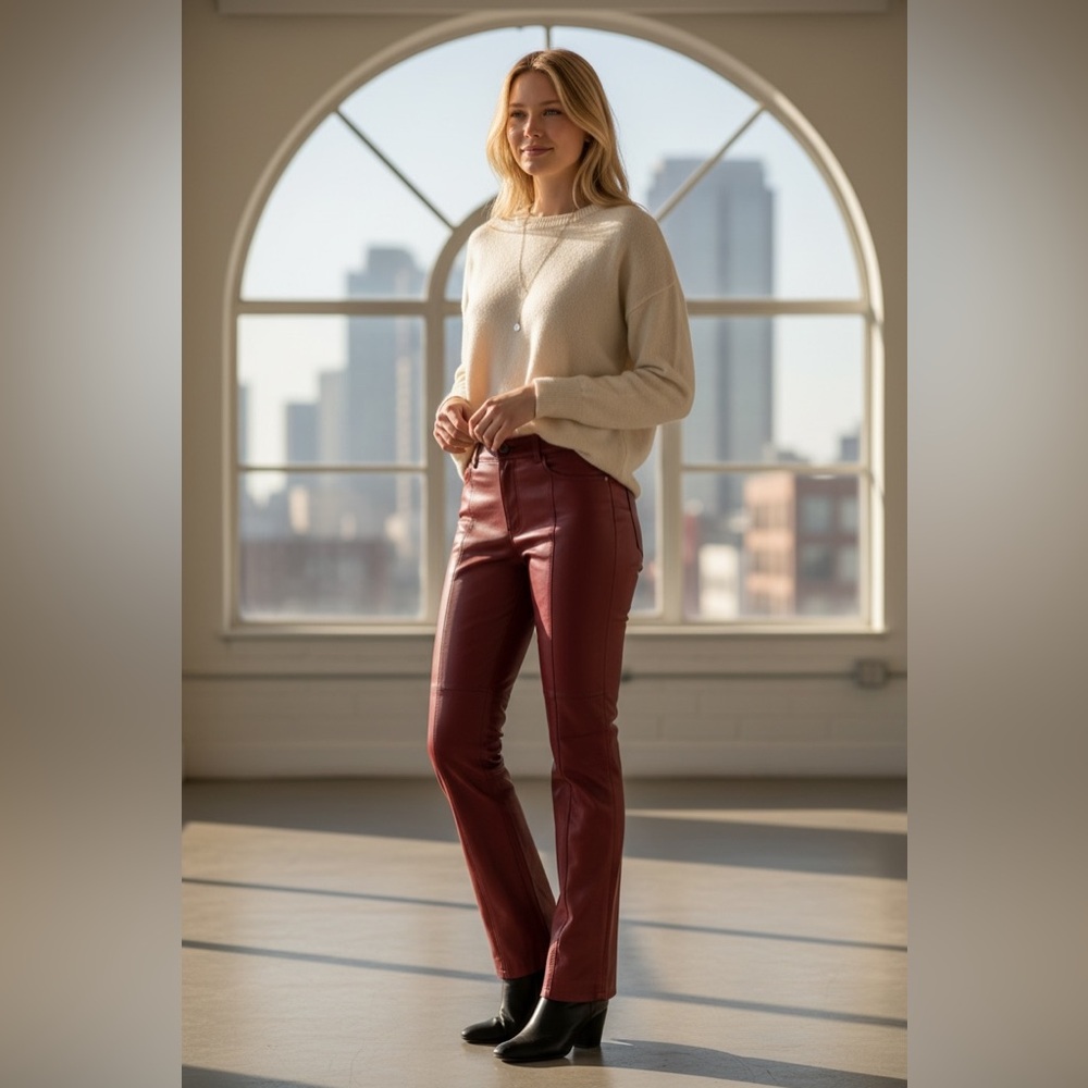 Danier Red Genuine Leather Bootcut Pants Size